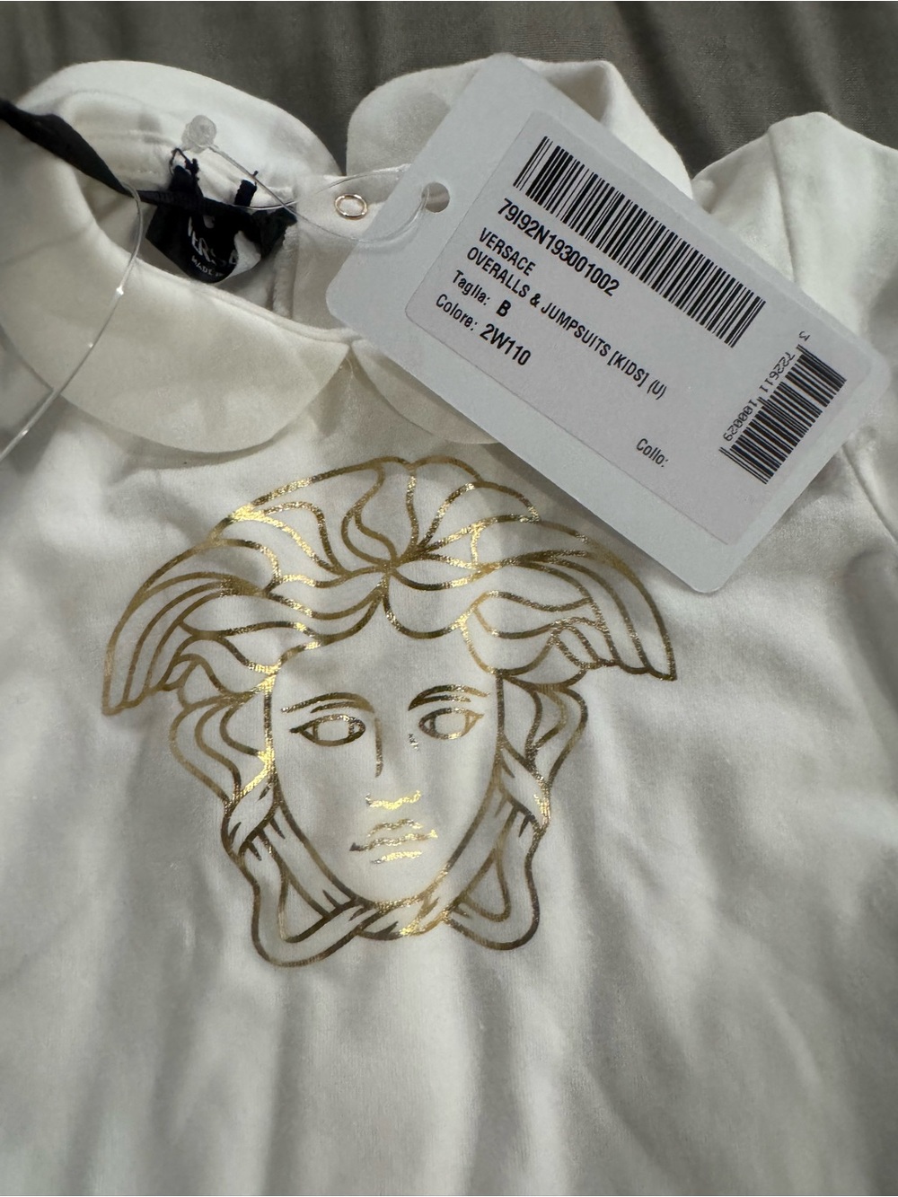 Versace White Onesie with Gold Medusa Print